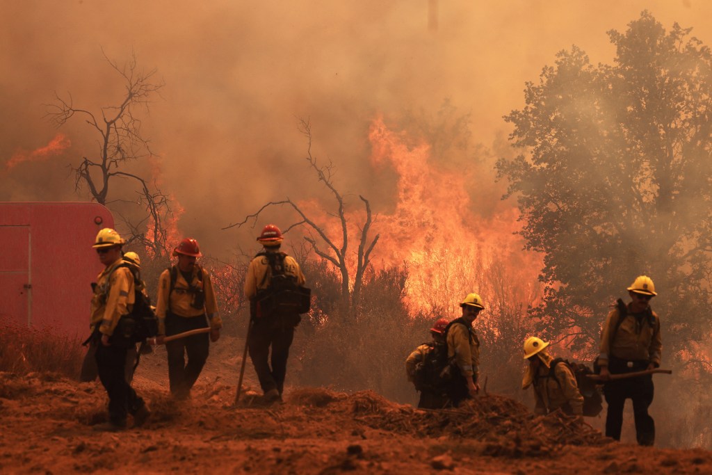 Firefighters battling the Gifford Fire in New Cuyama, California.