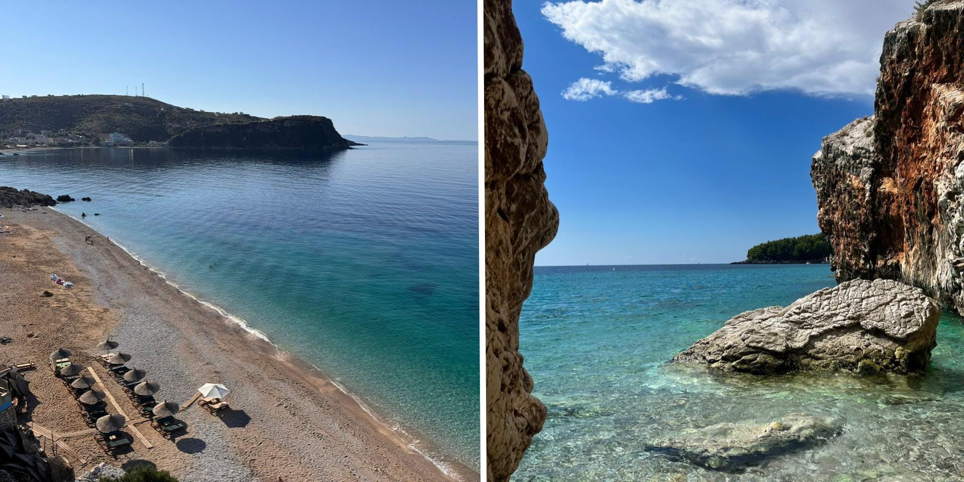 Side-by-side images of Albania's Southern Riviera.