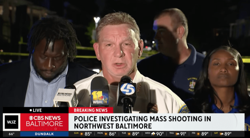 Baltimore Police Commissioner Richard Worley speaks at a news briefing after the shooting.