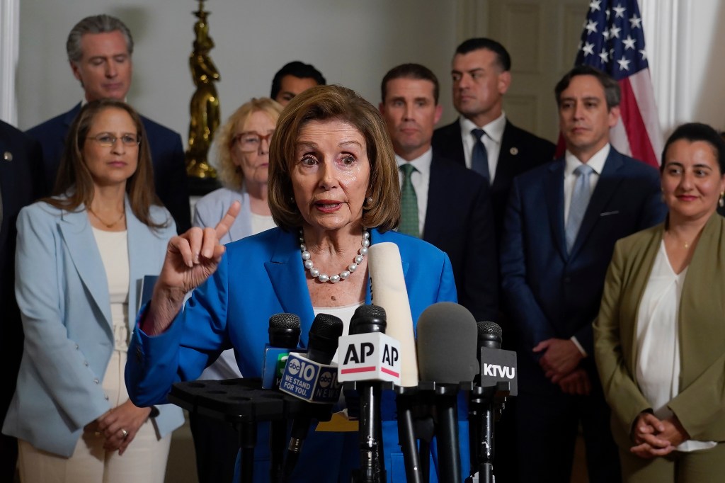 Nancy Pelosi speaks at a press conference.