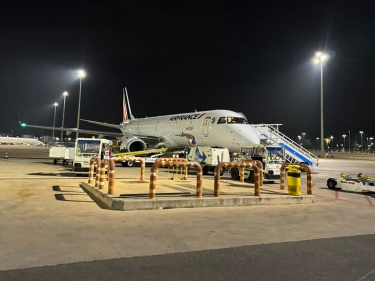 Air France plane on tarmac at night