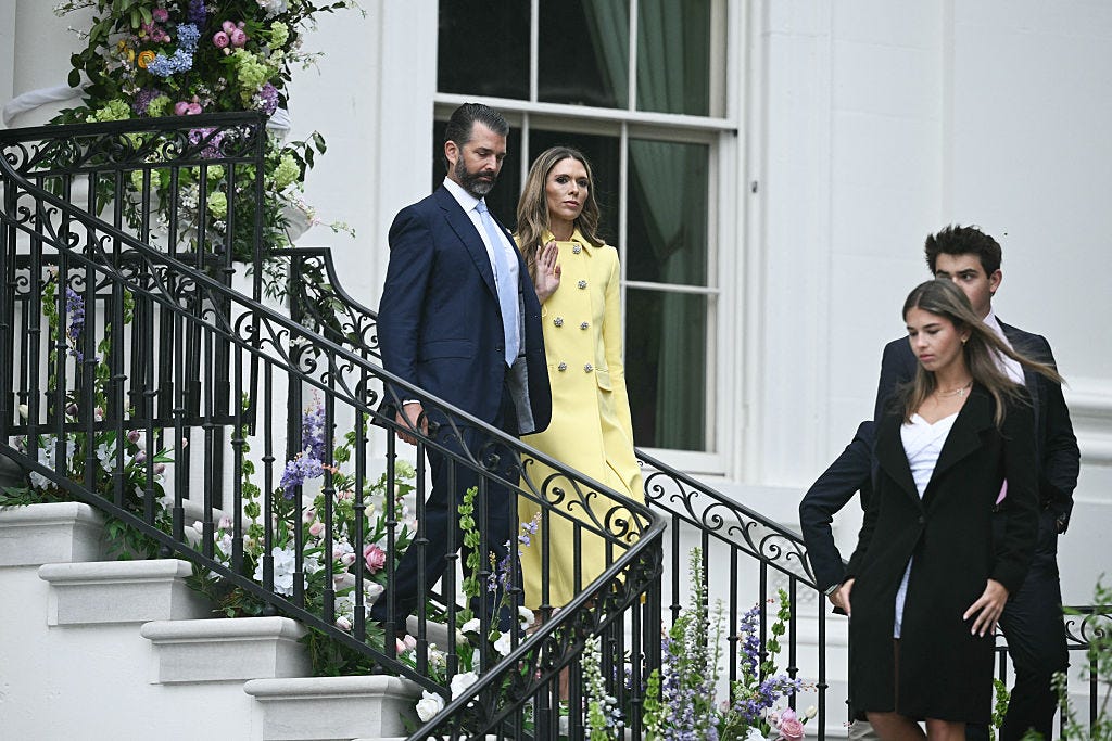 Donald Trump Jr. and Bettina Anderson arrive to attend the annual Easter Egg Roll at the White House.