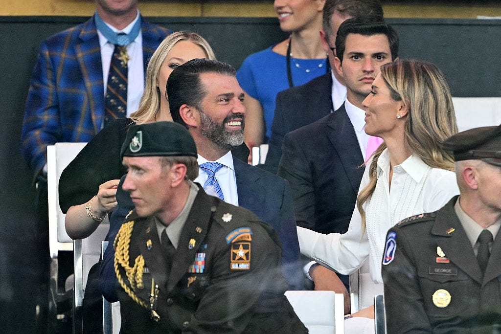 Donald Trump Jr. and Bettina Anderson at the US Army's 250th anniversary parade.