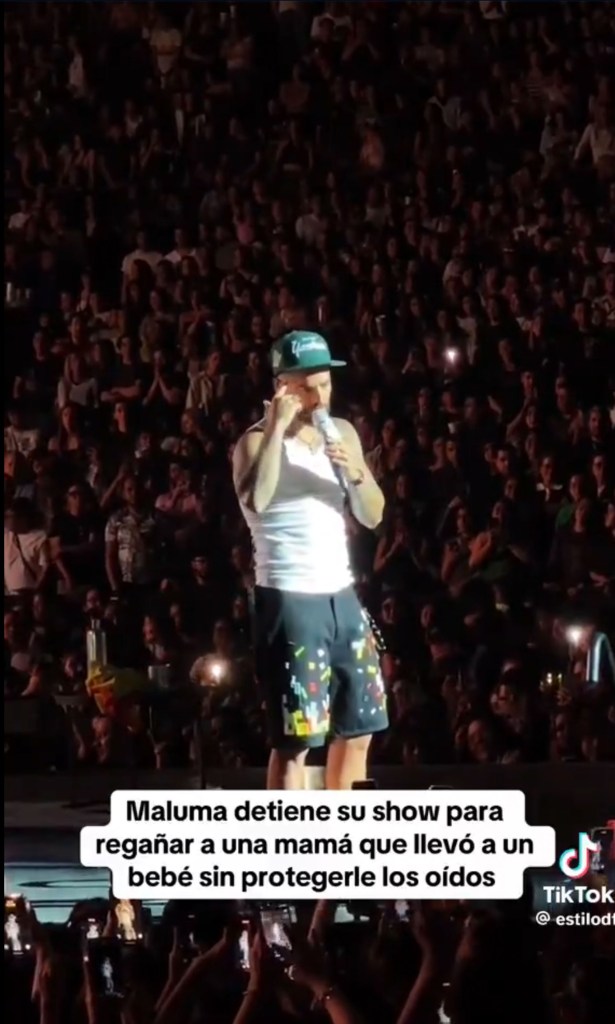Maluma speaking to the crowd at his concert in Mexico City.