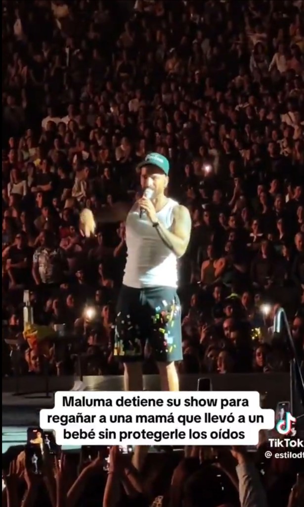 Maluma speaking to the crowd at his concert in Mexico City.
