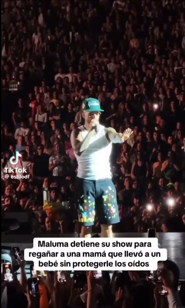 Maluma speaking to the crowd at his concert in Mexico City.