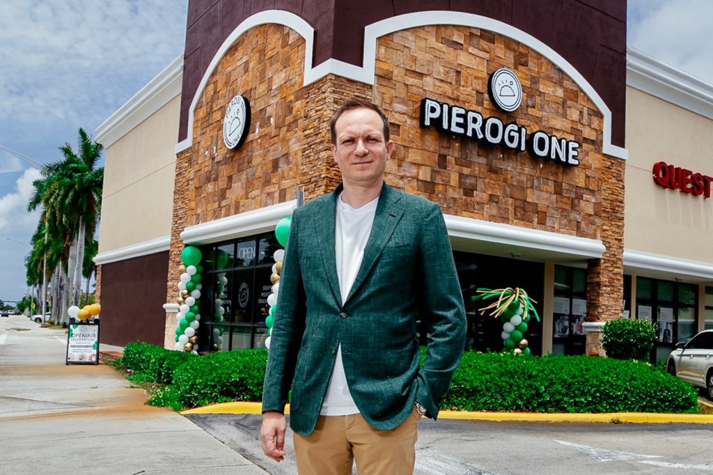Peter Nowocien, owner of Pierogi One restaurant, standing outside his restaurant.