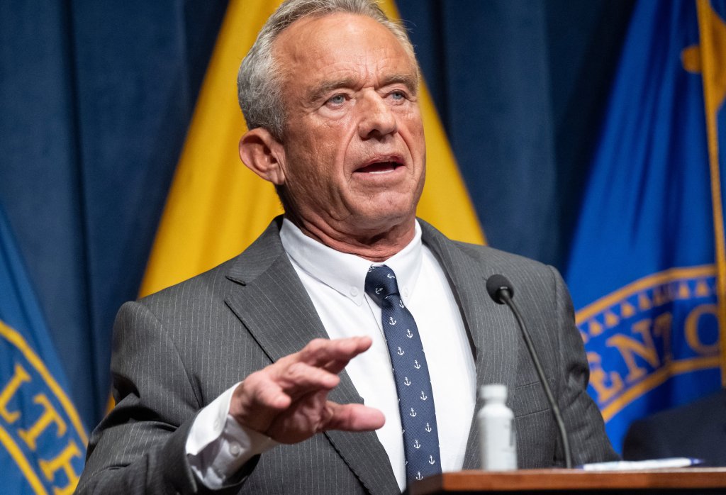 US Health and Human Services (HHS) Secretary Robert F. Kennedy, Jr. speaks about the sending of warning letters to companies for illegally marketing products containing 7-hydroxymitragynine, also known as 7-OH, as part of their actions combatting opioids, during a press conference at HHS headquarters in Washington, DC, onJuly 29, 2025. 