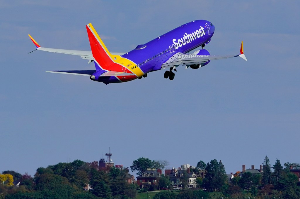Southwest Airlines plane taking off.