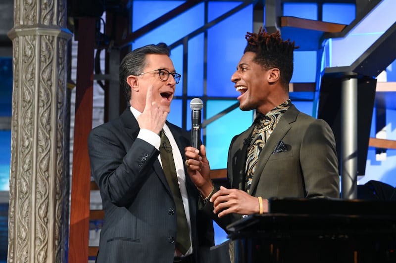 NEW YORK - FEBRUARY 1: The Late Show with Stephen Colbert and Jon Batiste during Tuesday's February 1, 2022 show. (Photo by Scott Kowalchyk/CBS via Getty Images)