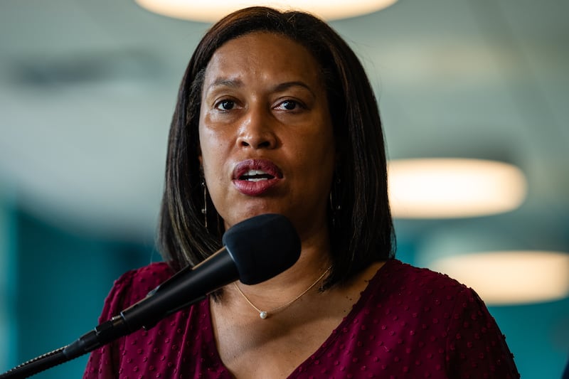 DC Mayor Muriel Bowser speaks during a press conference in Washington, D.C. on Thursday, July 17, 2025.