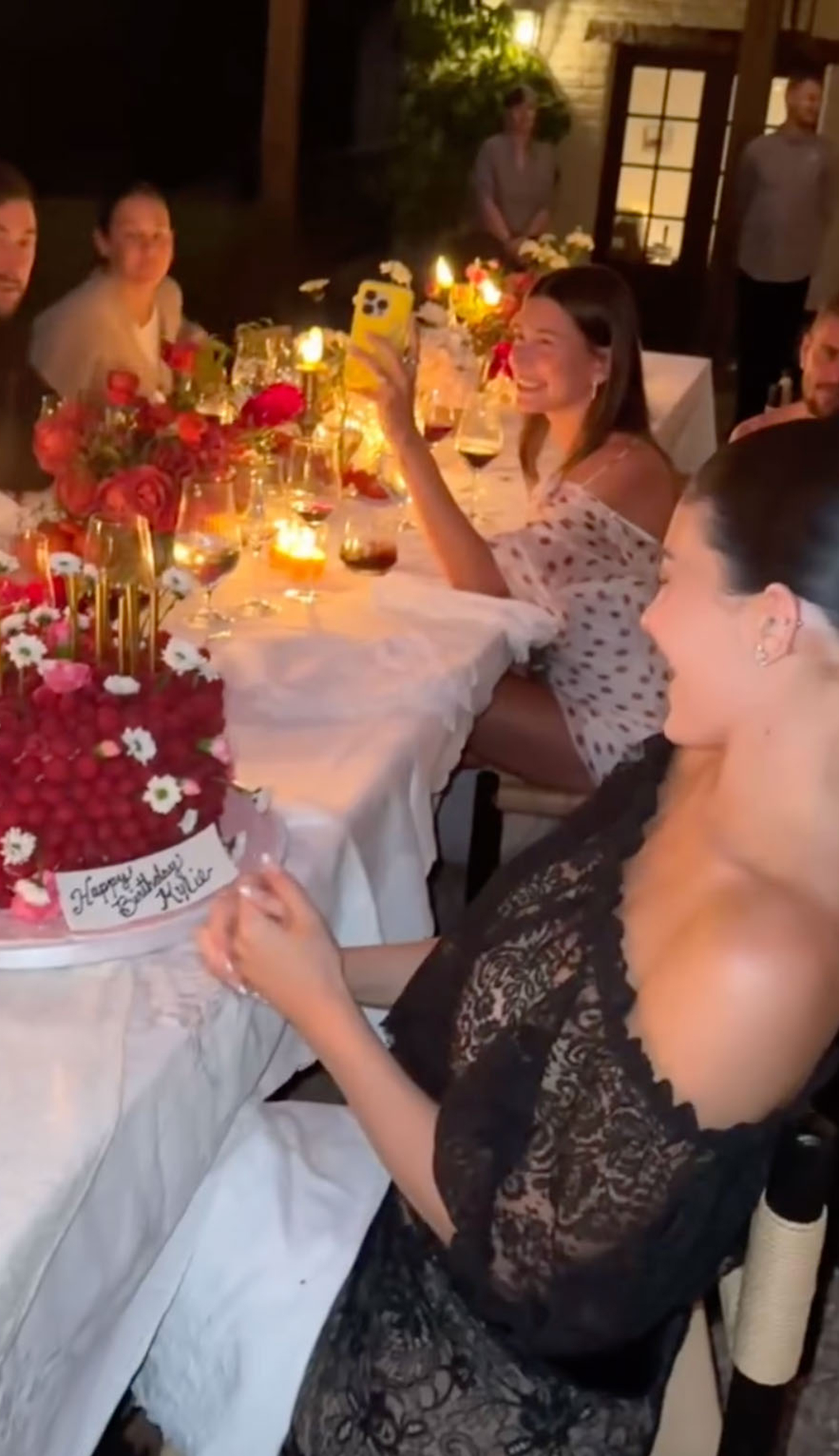 Kylie Jenner and Hailey Bieber at Kylie's birthday dinner