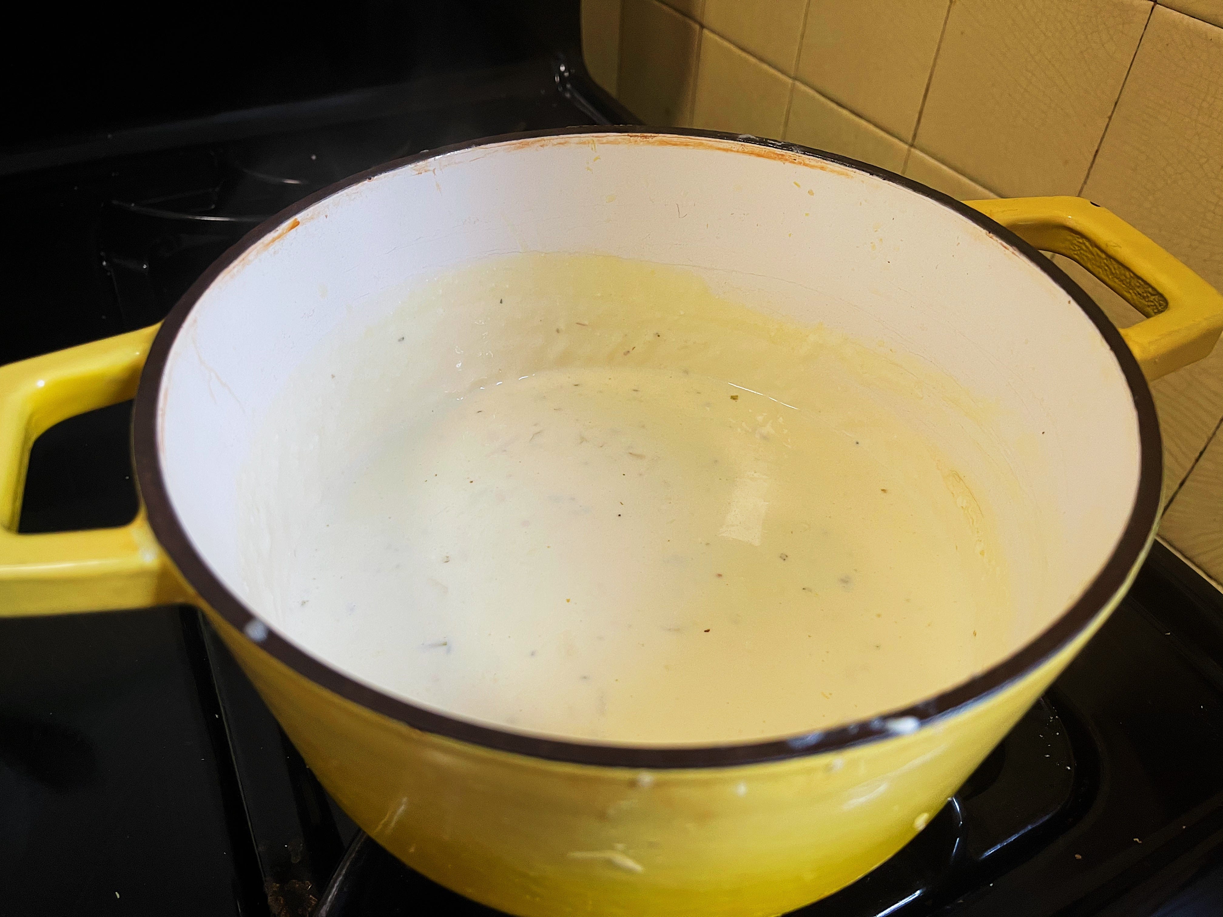 cheese sauce on the stove