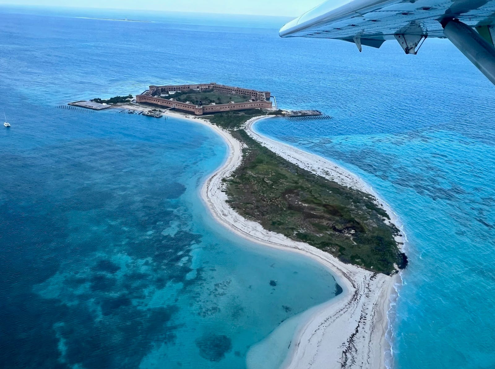 The view of Dry Tortugas National Park from the seaplane.