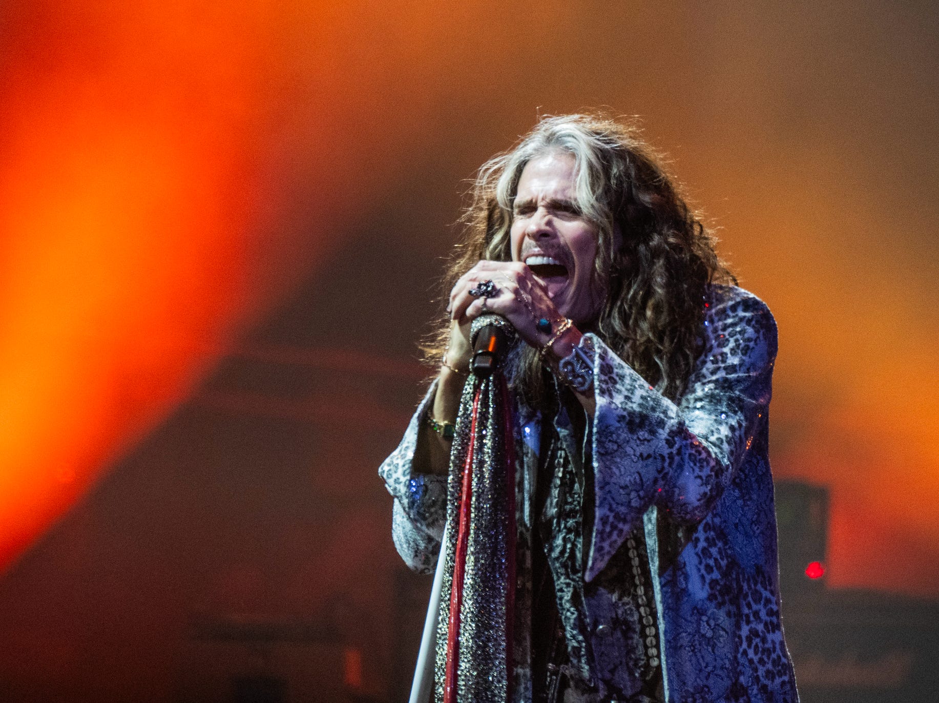 Steven Tyler of Aerosmith performs live on stage at the Wells Fargo Center on September 02, 2023