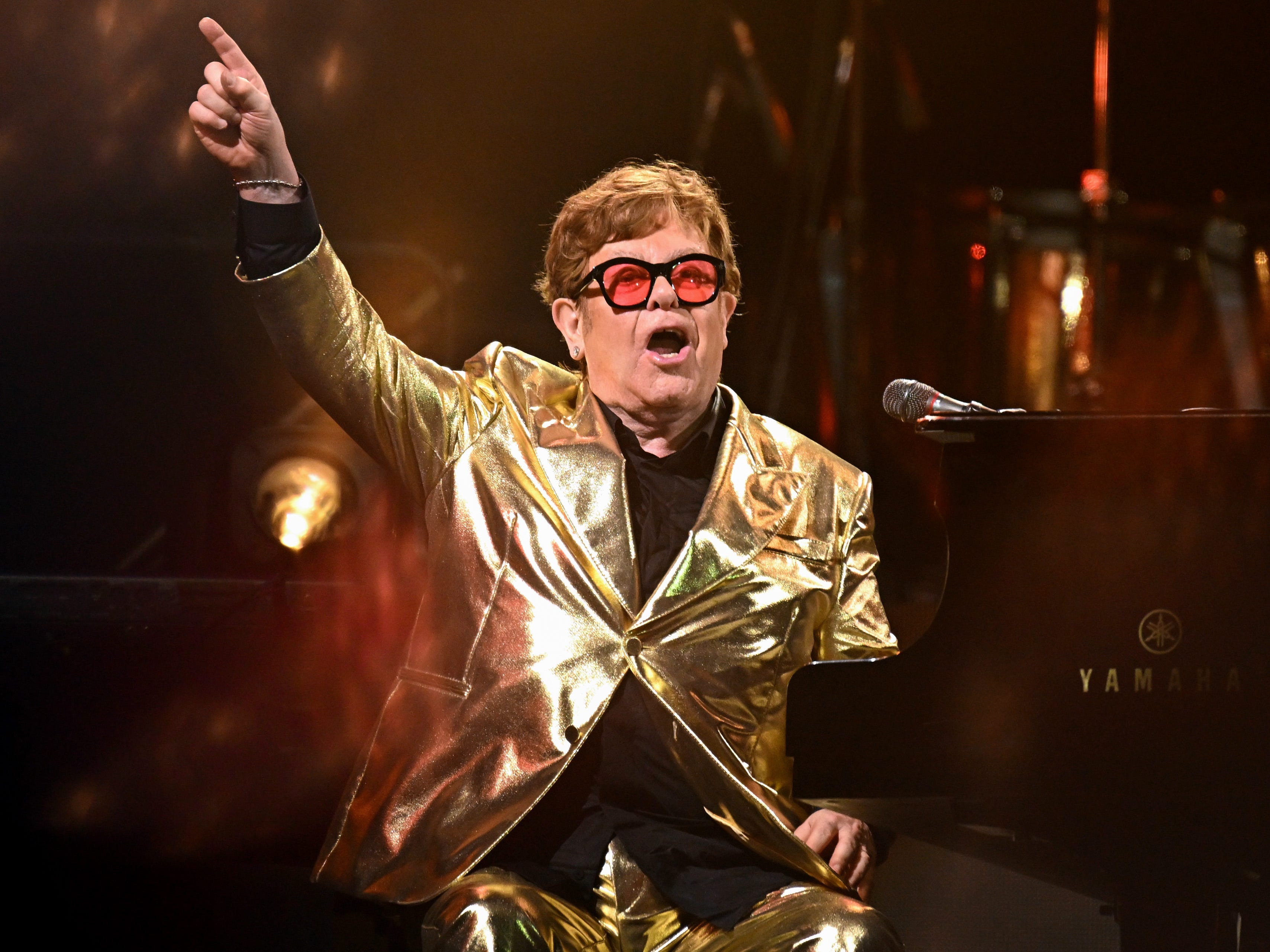 Sir Elton John performs on stage during Day 5 of Glastonbury Festival 2023 on June 25, 2023