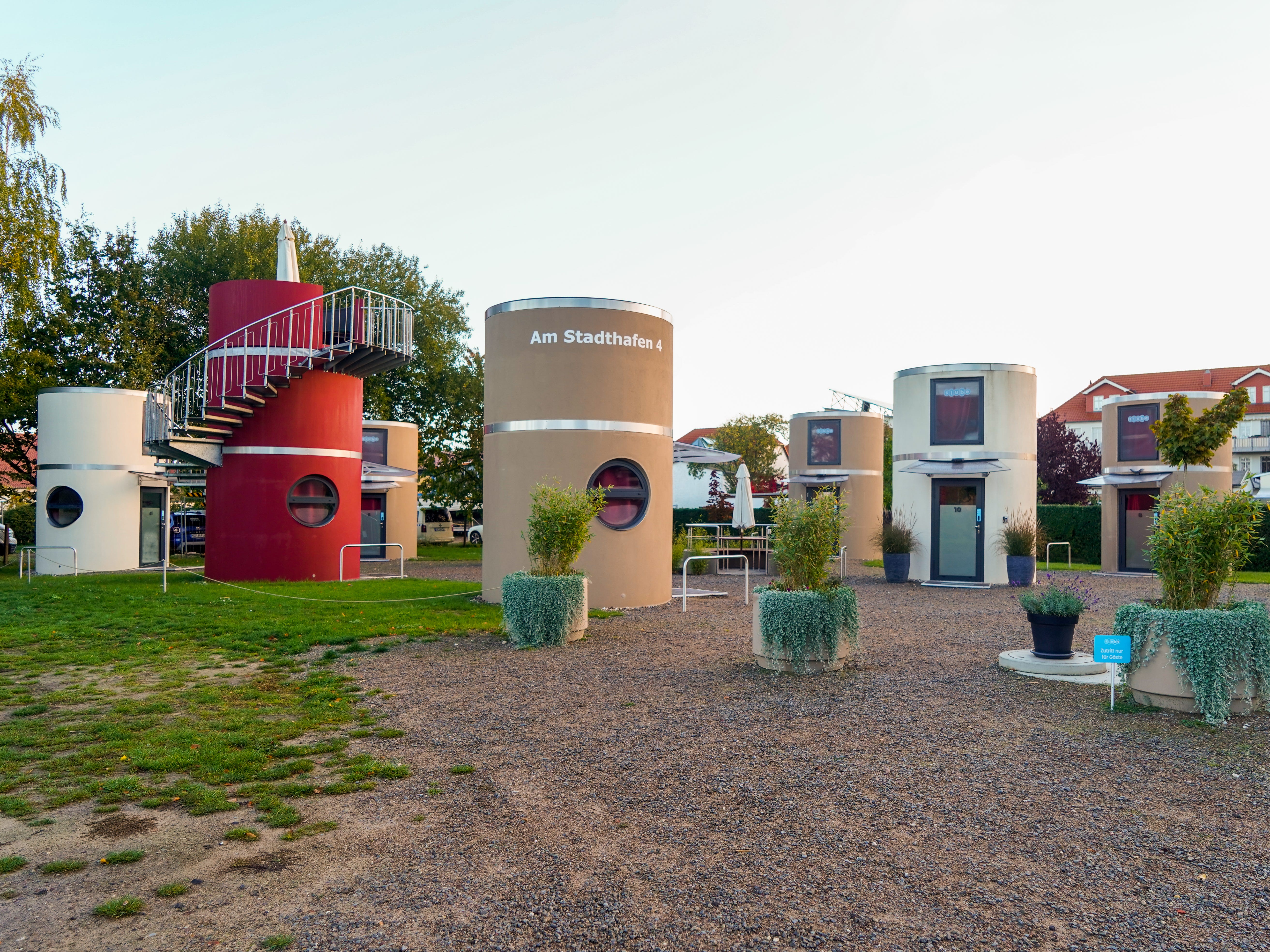 Several cylindrical tiny homes on a lot in Germany