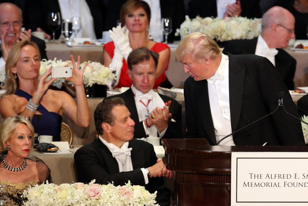 Cuomo and Trump both at 71st annual Alfred E. Smith Memorial Foundation Dinner, Thursday, Oct. 20, 2016. 