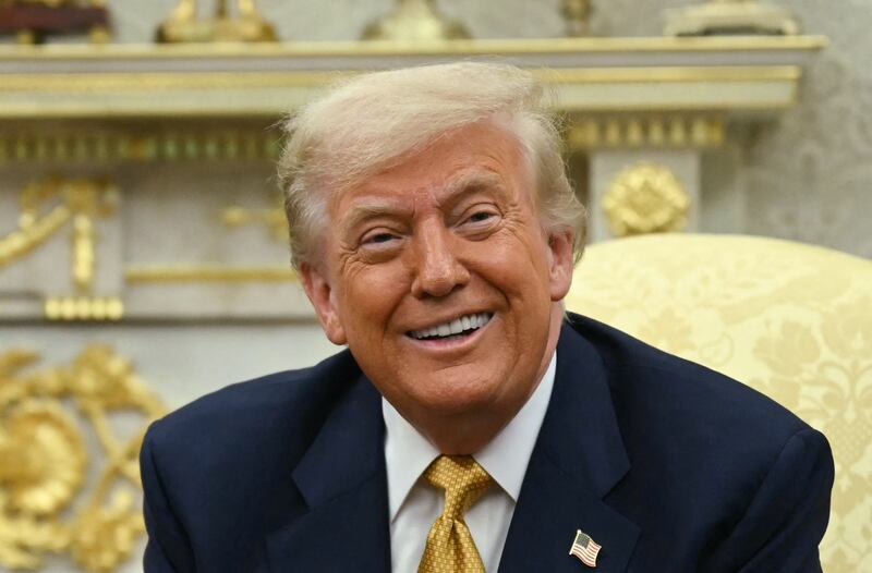 US President Donald Trump speaks during a meeting with Bahraini Crown Prince Salman bin Hamad al-Khalifa in the Oval Office of the White House in Washington, DC, on July 16, 2025. (Photo by ANDREW CABALLERO-REYNOLDS / AFP)