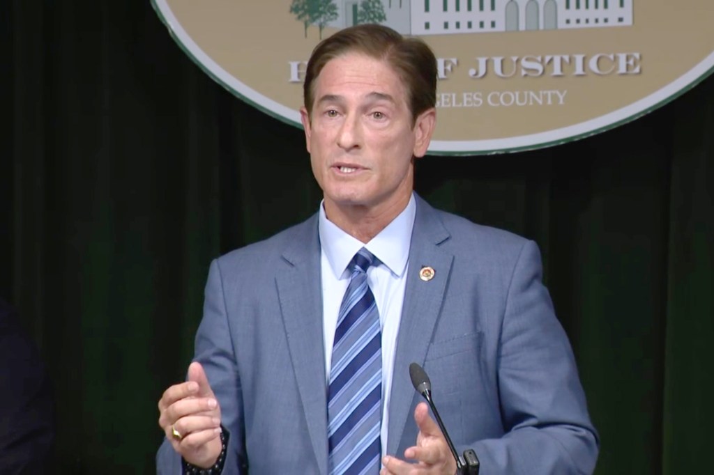 Los Angeles County District Attorney (pictured) vowed to crack down on street takeovers at a Monday press conference.