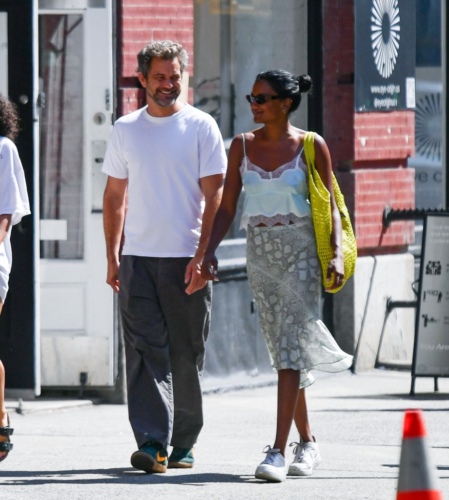 Joshua Jackson and Simone Ashley walking in NYC together.