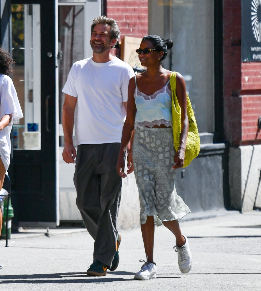 Joshua Jackson and Simone Ashley walking in NYC together.