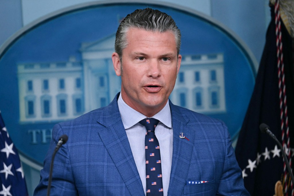 Pete Hegseth speaking at a White House press conference.