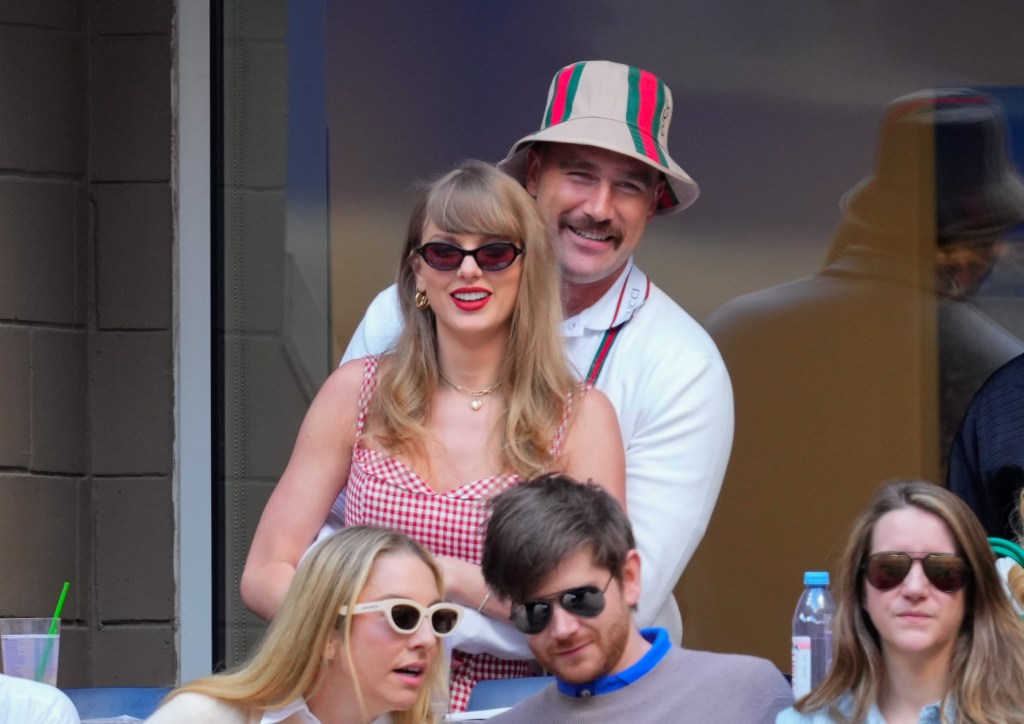 Taylor Swift and Travis Kelce are seen during the 2024 US Open Tennis Championships on September 08, 2024 in New York City.  