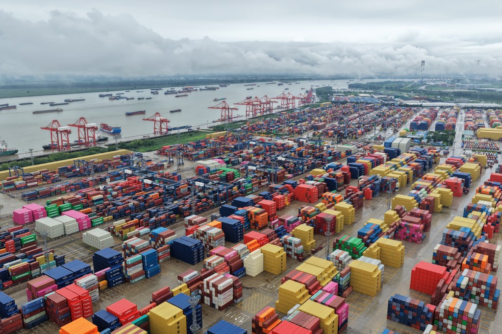 Containers are seen at the port in Nanjing, in China's eastern Jiangsu province on August 12, 2025.