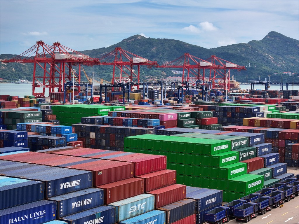 Containers are seen at the port in Lianyungang, in China's eastern Jiangsu province on August 12, 2025.
