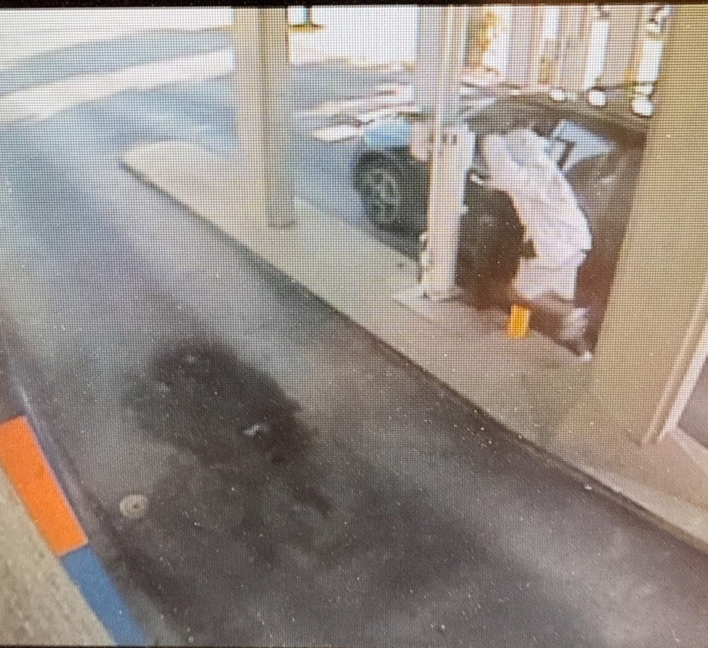 Surveillance image of bank robbery suspect.