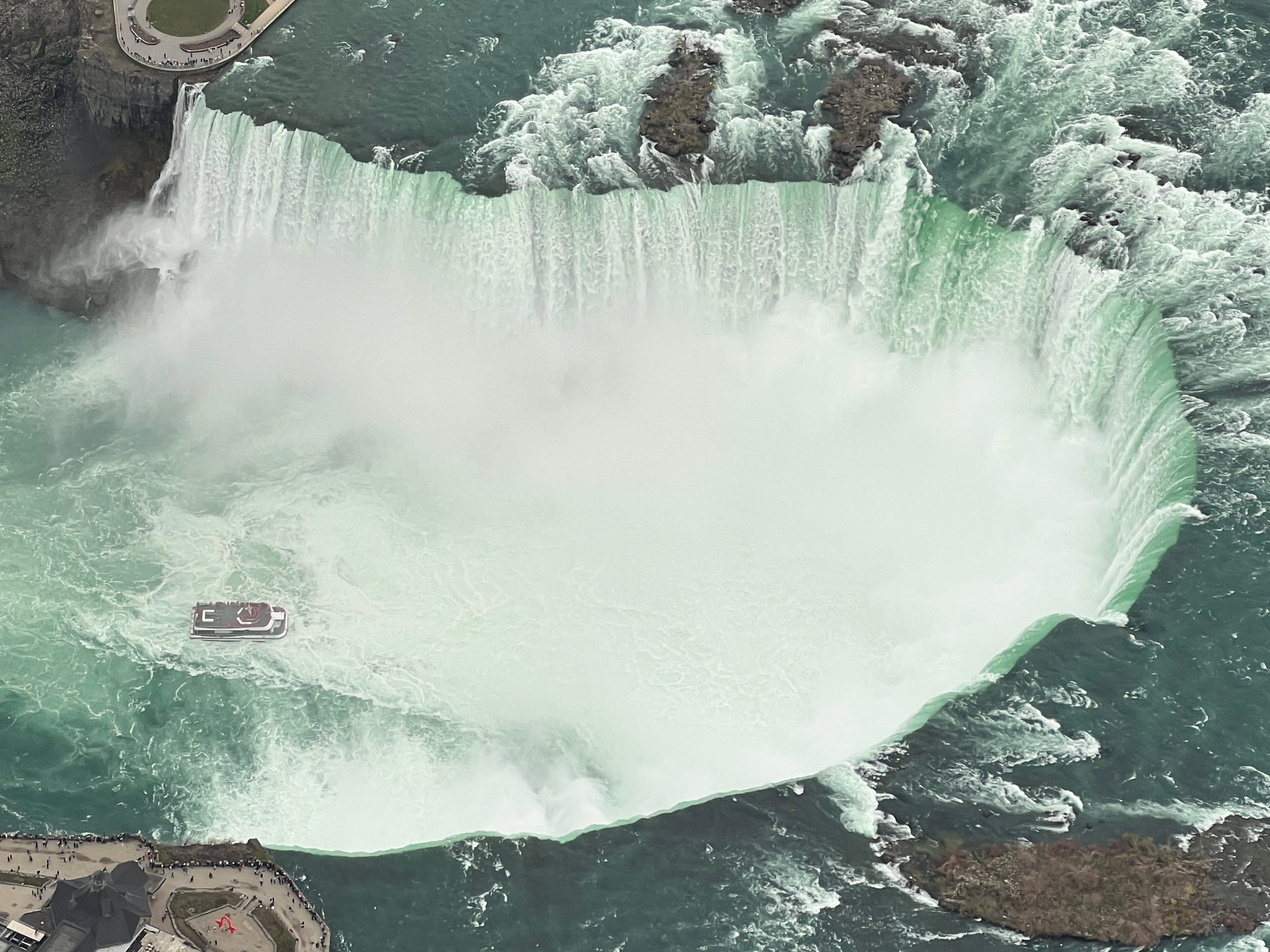 view of niagra falls form a helicopter