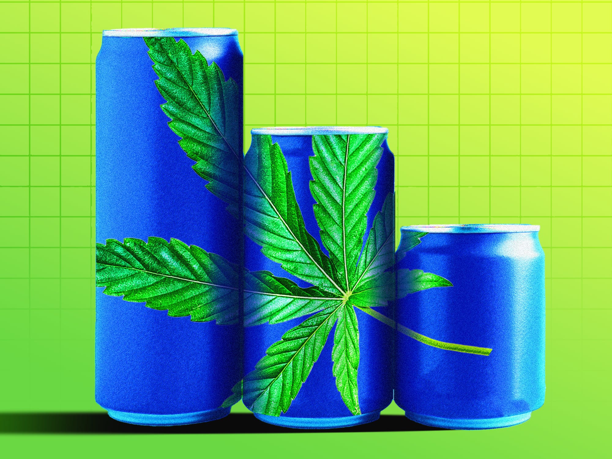 THC soda cans crating a downward bar chart