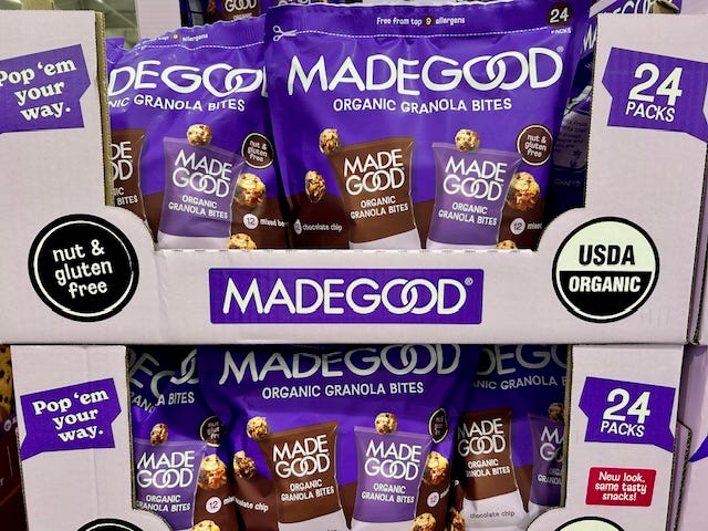 MadeGood granola bites in box at Costco