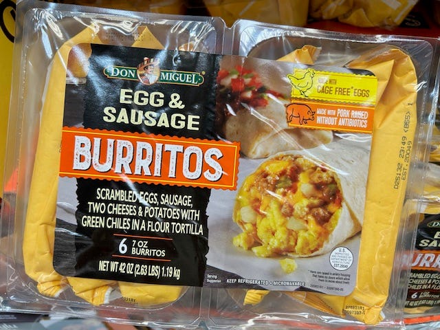 Don Miguel egg and sausage burritos in package