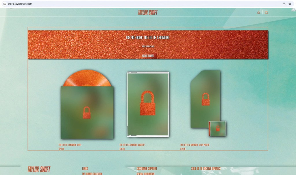 Taylor Swift's website on Tuesday