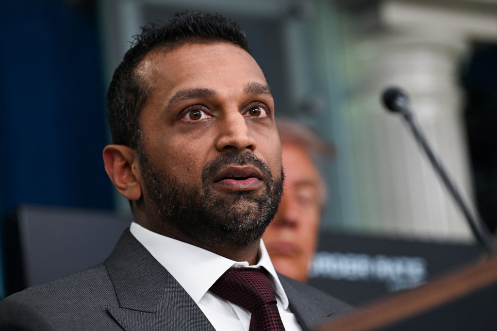 FBI Director Kash Patel speaking at a White House press conference.