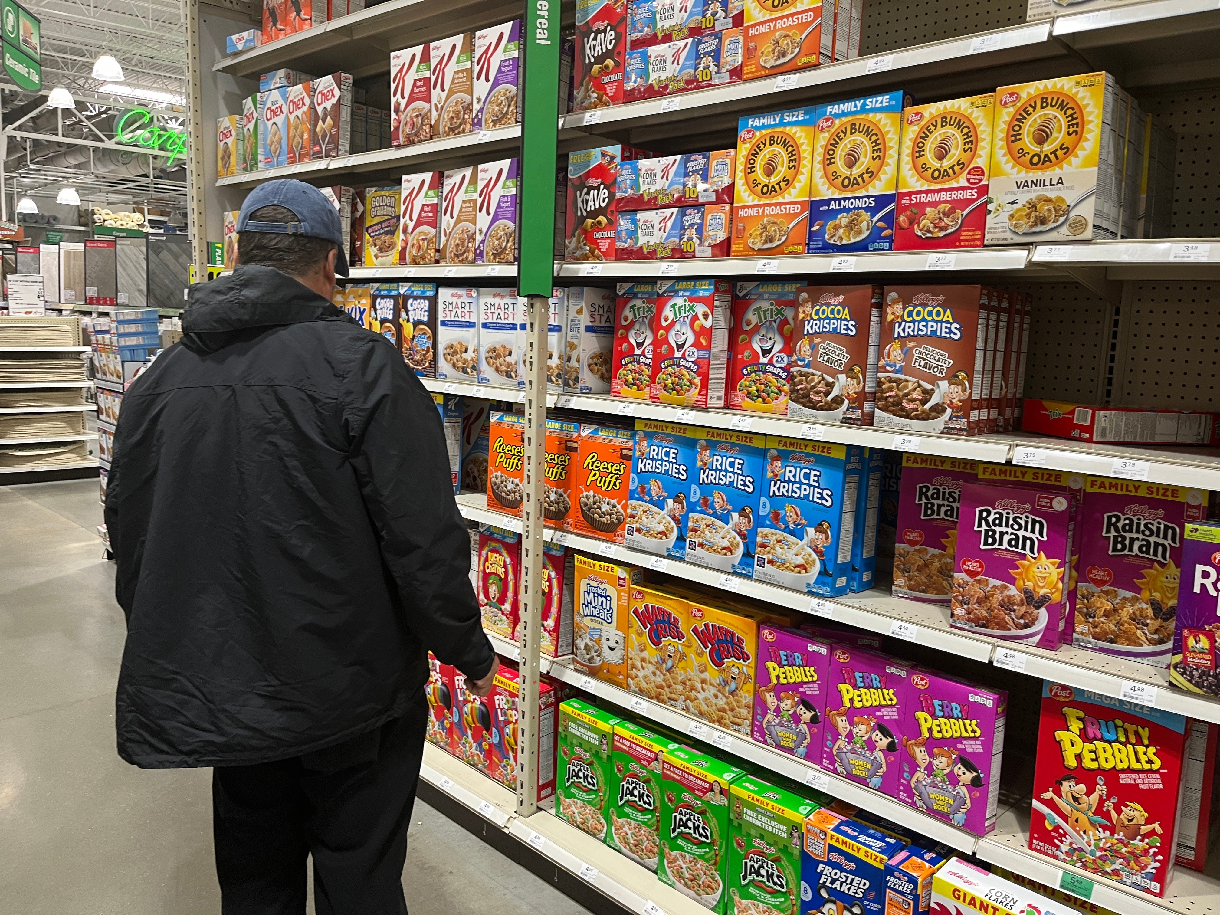 Shopping for cereal at Menards.