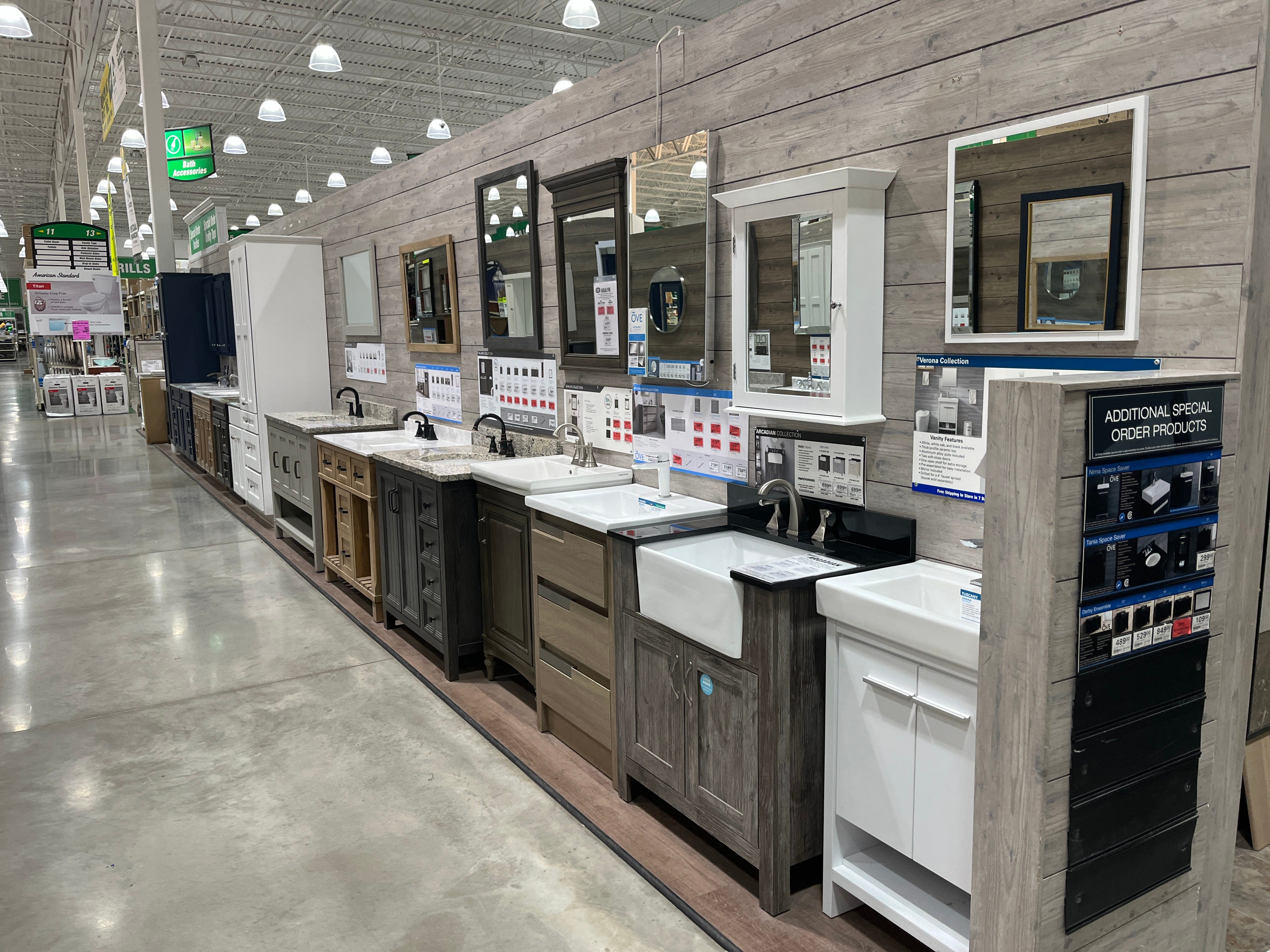Bathroom vanities at Menards.