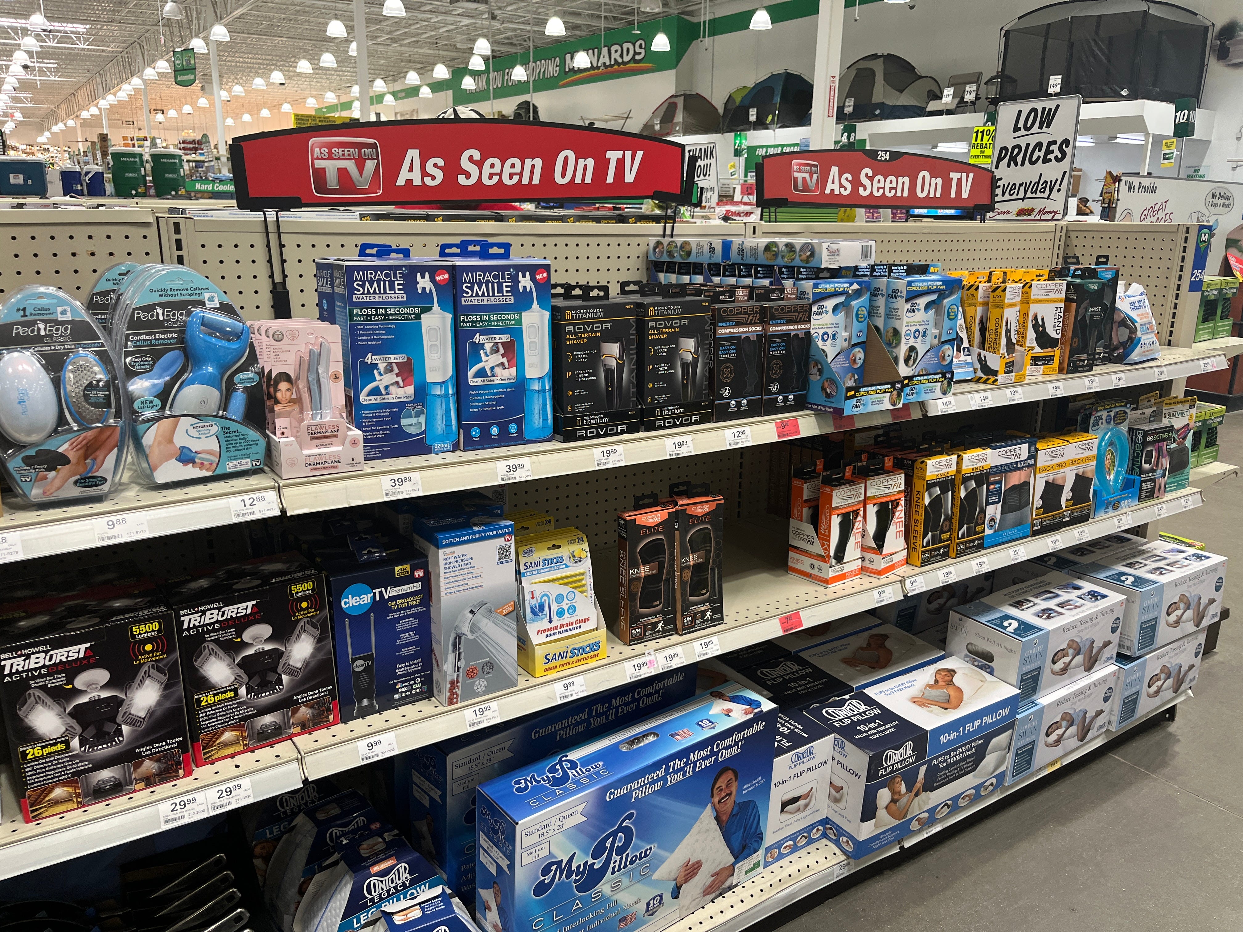 An "As Seen On TV" section at Menards.