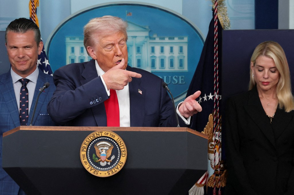 President Trump at a White House press conference.