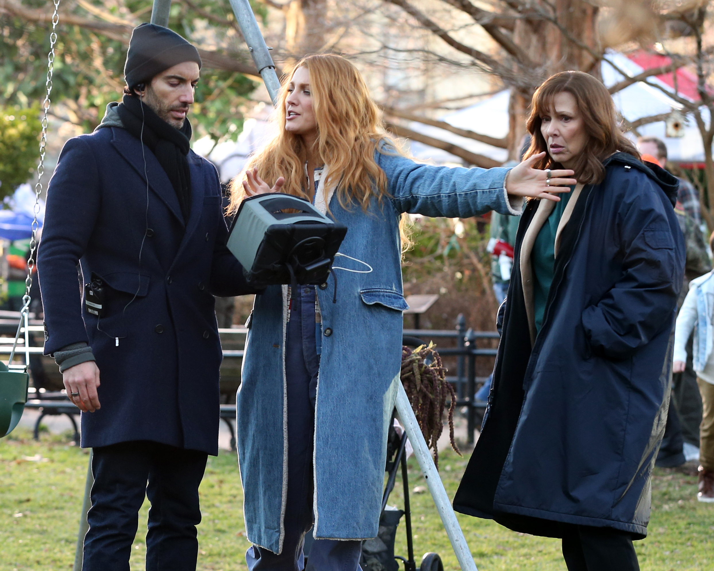 Justin Baldoni and Blake Lively on set. 