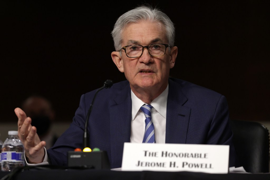 Jerome Powell testifying at a Senate hearing.