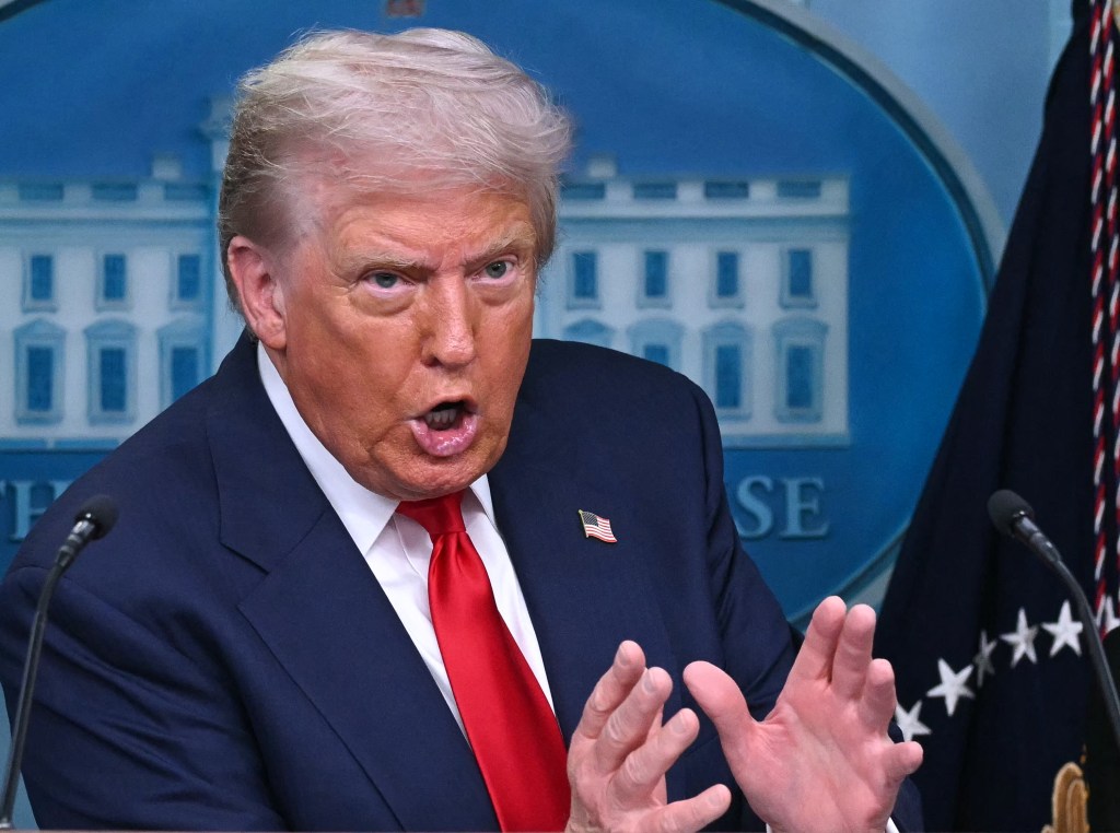 President Trump speaking at a press conference.