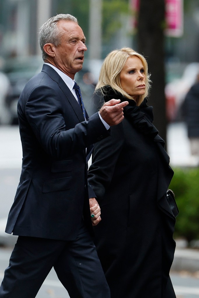 WASHINGTON, DC - OCTOBER 16: Robert F. Kennedy Jr. and his wife Cheryl Hines arrive at his mother Ethel Kennedy's celebration of life at the Cathedral of Saint Matthew on October 16, 2024 in Washington, DC. The widow of Robert F. Kennedy, Ethel Kennedy was eulogized by family members, former President Barack Obama, former Speaker of the House Nancy Pelosi (D-CA), President Joe Biden and others. (Photo by Chip Somodevilla/Getty Images)
