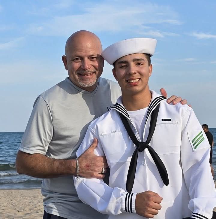 Jose Antonio Rivera Lynch IV in his Service Dress Whites with his father Jose Antonio Rivera.