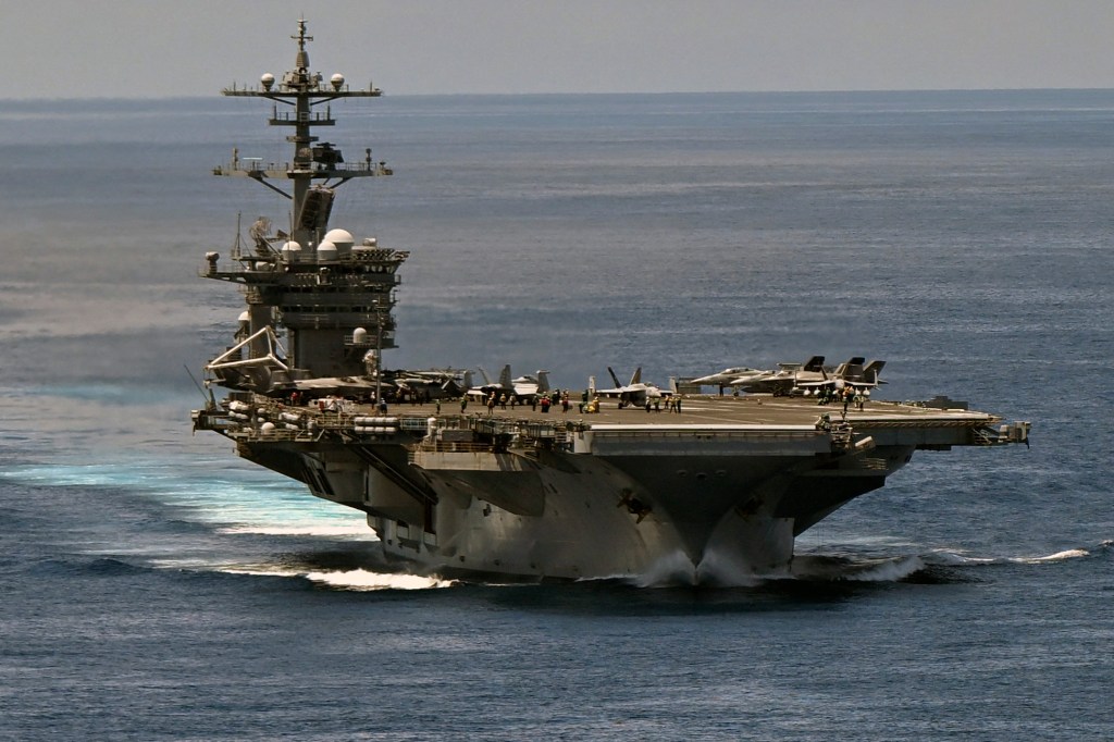 The USS George Washington sails near the Colombian Coast in the Pacific Ocean on June 29, 2024.