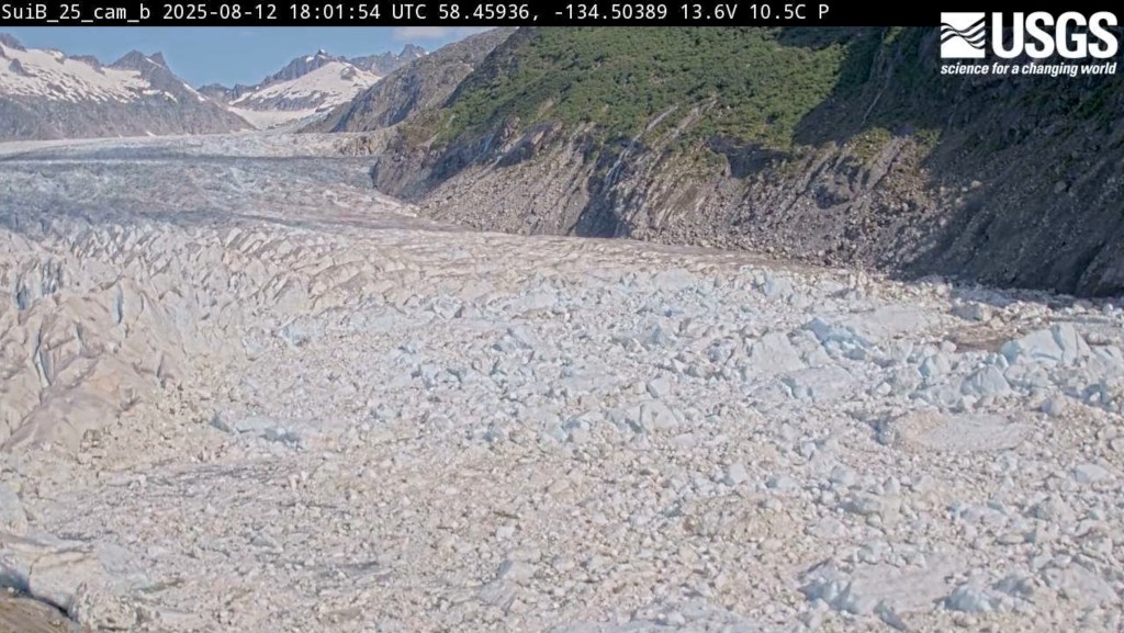 The Suicide Basin during the glacial lake outburst flooding from the Mendenhall Glacier in Juneau, Alaska on Aug. 12, 2025.