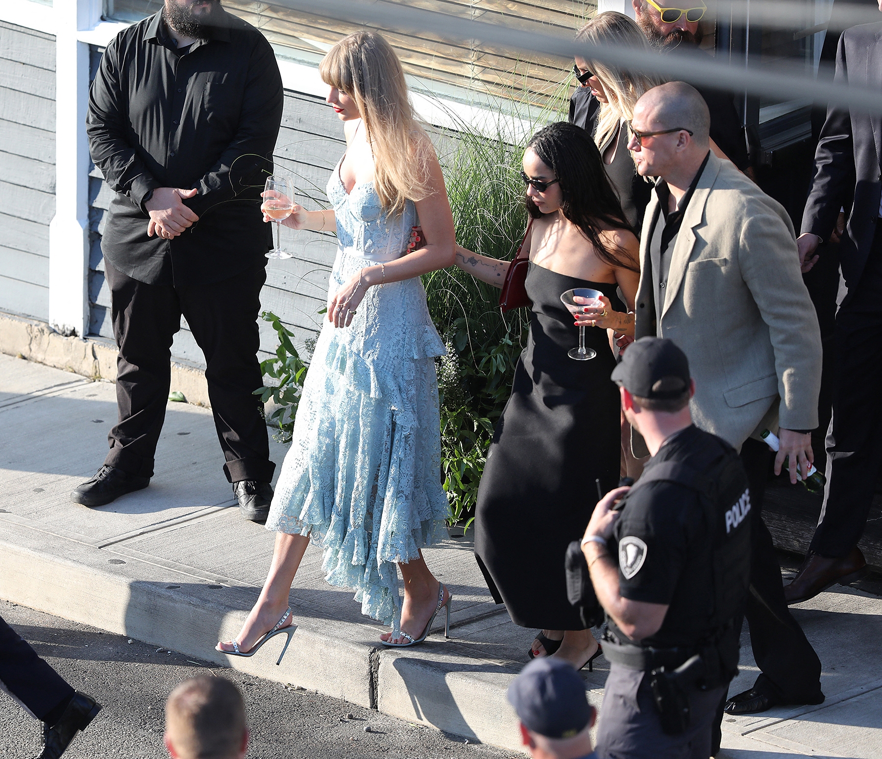 Taylor Swift and Zoe Kravitz at Jack Antonoff and Margaret Qualley's wedding.