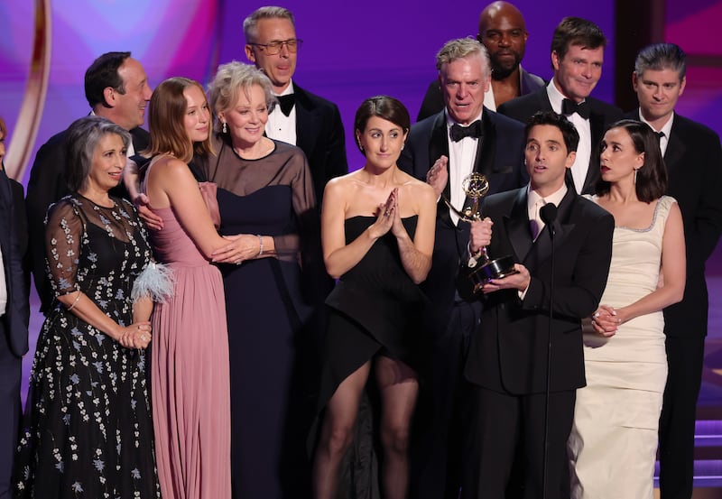 David Miner, Rose Abdoo, Hannah Einbinder, Nate Young, Jean Smart, Jen Statsky, Christopher McDonald, Paul W. Downs and Lucia Aniello at the 76th Primetime Emmy Awards held at Peacock Theater on September 15, 2024 in Los Angeles, California. (Photo by Christopher Polk/Variety via Getty Images)